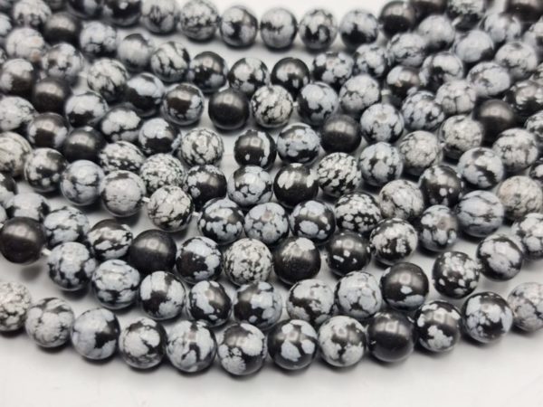 perles rondes obsidienne flocon de neige 8mm